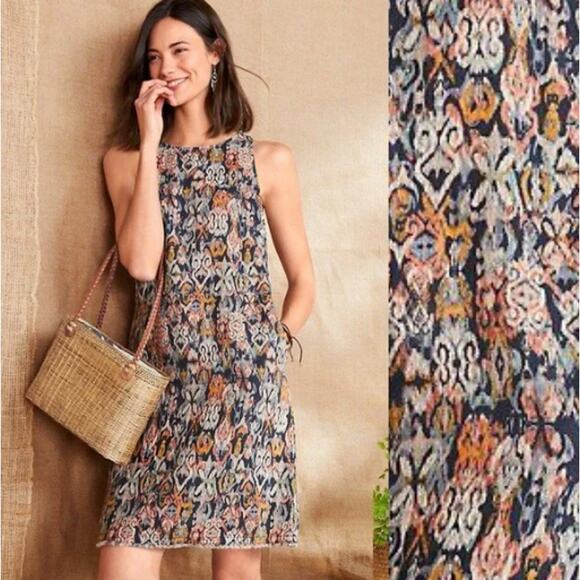 Garnet Hill Linen Dress size 8 sheath Ikat tribal batik colorful boho office - Picture 1 of 16